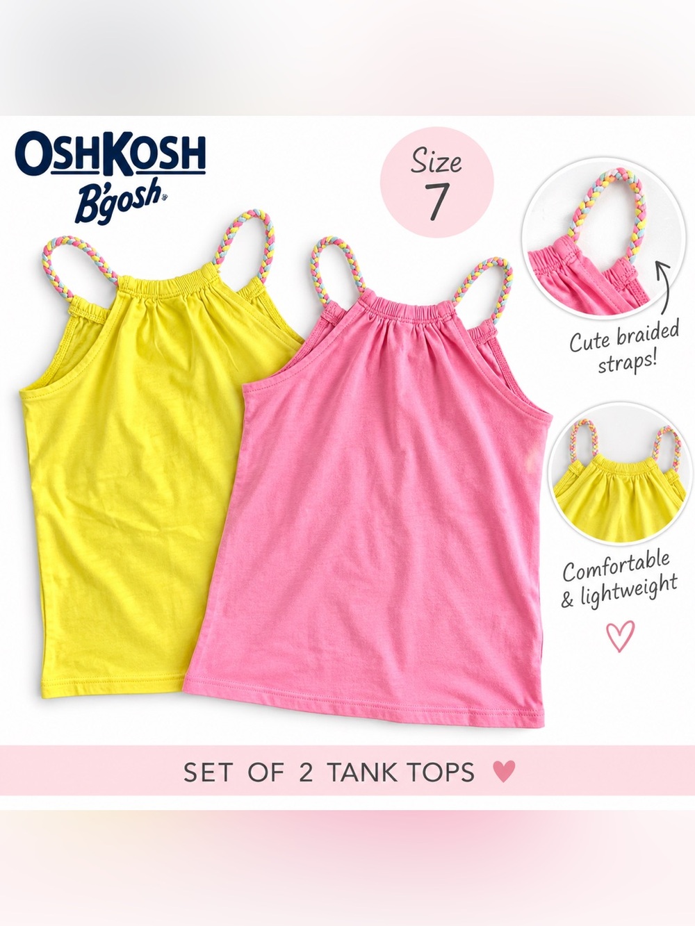 OshKosh Girls Tank Tops Set of 2 Pink Yellow Size 7